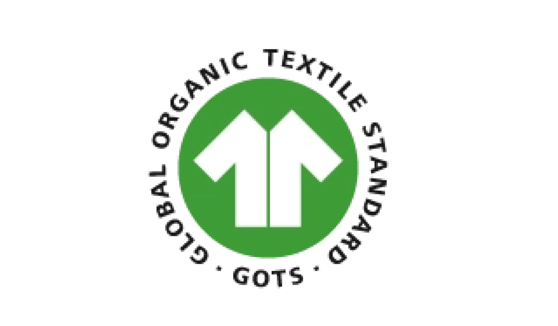 Global Organic Textile Standard (GOTS) logo with green background and white shirt icon